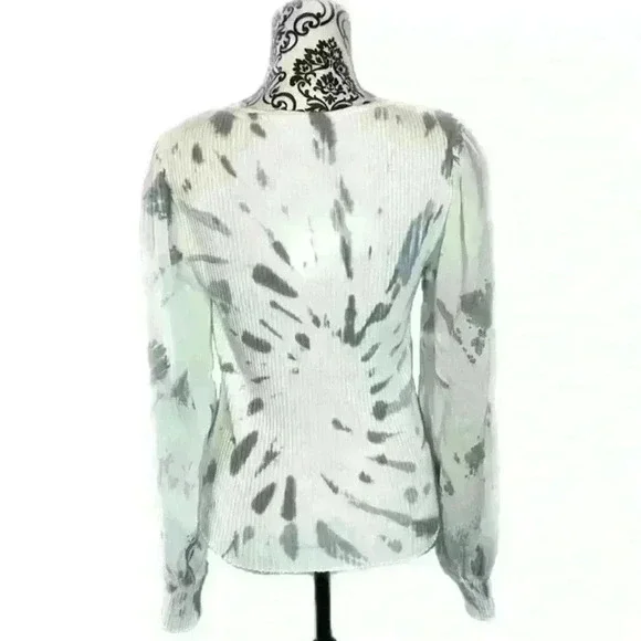 Maven West Gray Tie Dye knit Sheer Sleeve Plunge Neckline Folk Lore Top, S - Picture 12 of 12